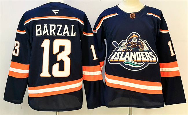 Men's Navy New York Islanders #13 Mathew Barzal 2024-25 Stitched Hockey Jersey